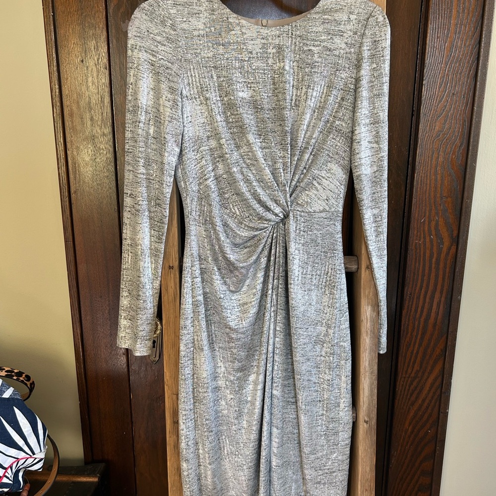 Vince Camuto Silver Metallic Twist-Front cocktail Dress, like new, like a dream!